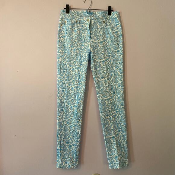 J.McLaughlin Women's size 6 Blue White Floral Patterned Pants Preppy - Picture 1 of 11